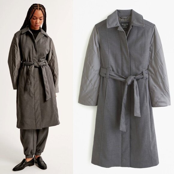 Abercrombie & Fitch | Nicole Benefield Padded Grey Trench Coat - Picture 2 of 16